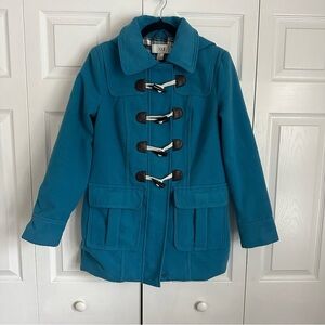 Duffle Coat Womens 10 Blue Hooded Toggle Zip Front Plaid Lined Preppy Nautical